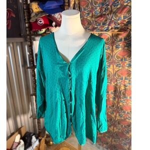Vintage Victorias Secret Gold Label Green Polka Dot Cotton Cardigan Top Large